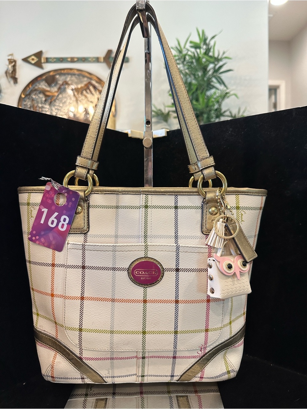 Coach #168 Heritage Peyton Tattersall Plaid Tote Bag
